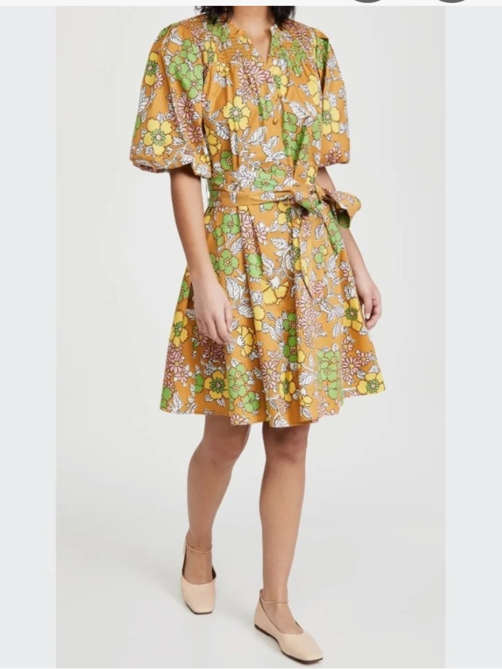 TORY BURCH! CLASSIC Floral Shirt Dress in Mustard, Green & Pink. Size Medium.